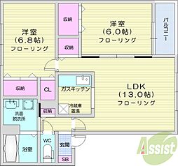 セジュール屯田A 2LDKの間取図画像
