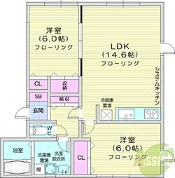 ア・ラ・モード参番館 2LDKの間取図画像