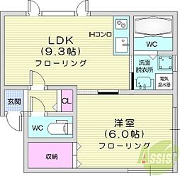 ライフ・ゾーン97 1LDKの間取図画像