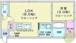 ハーネス南6条 1LDKの間取図画像