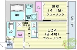 グランカーサ南6条 1LDKの間取図画像