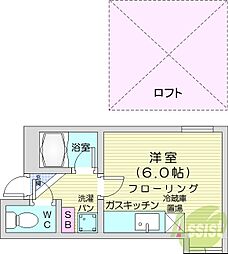アップルハウス北19条 ワンルームの間取図画像