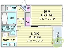 クオーレ円山 1LDKの間取図画像