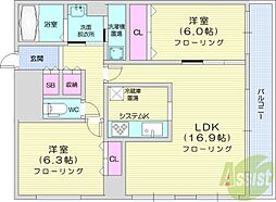 レジディア南一条 2LDKの間取図画像