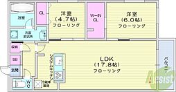 札幌市中央区南十五条西8丁目マンション 2LDKの間取図画像