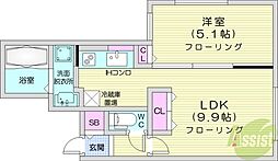 amadeus中島公園 1LDKの間取図画像