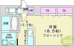 ブランノワールN9 1Kの間取図画像