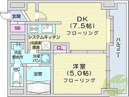 サンハイツ北大前 1DKの間取図画像