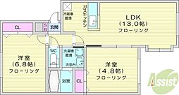 ハートヒルズ27 2LDKの間取図画像