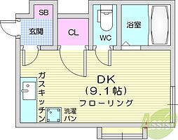 N43クラブハウスA ワンルームの間取図画像