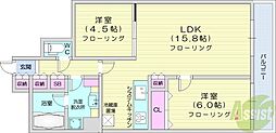 PRIMEURBAN札幌リバーフロント 2LDKの間取図画像