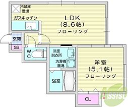 ラピスコート北24条 1LDKの間取図画像