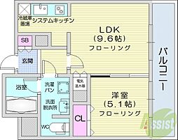 ラフィネタワー札幌南3条 1LDKの間取図画像