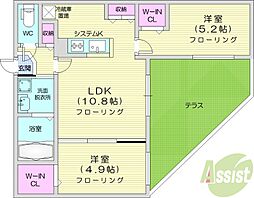 S-RESIDENCE琴似4条 2LDKの間取図画像