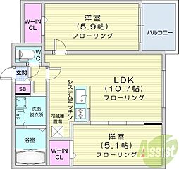 SーRESIDENCE二十四軒avelis(アヴェリス) 2LDKの間取図画像