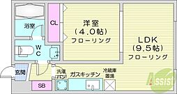 モア南6条 1LDKの間取図画像