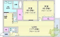 札幌市中央区南二十条西6丁目マンション 2LDKの間取図画像
