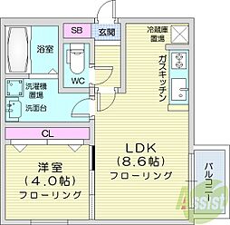 カフーレジデンスN35 1LDKの間取図画像