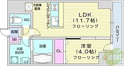 シティーコート北1条 1LDKの間取図画像