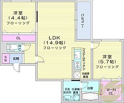 エンジェリックビレッジ南23条 2LDKの間取図画像