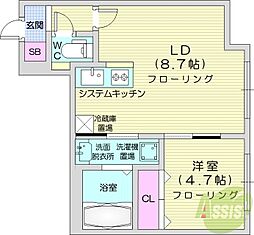 PinoKitamaruyama 1LDKの間取図画像