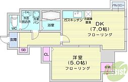 コートロティ大通 1DKの間取図画像