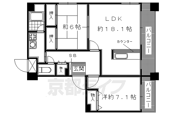 Ｎｏ．41　ビラ妙松館 102｜京都府京都市左京区松ケ崎芝本町(賃貸マンション2LDK・1階・70.32㎡)の写真 その2