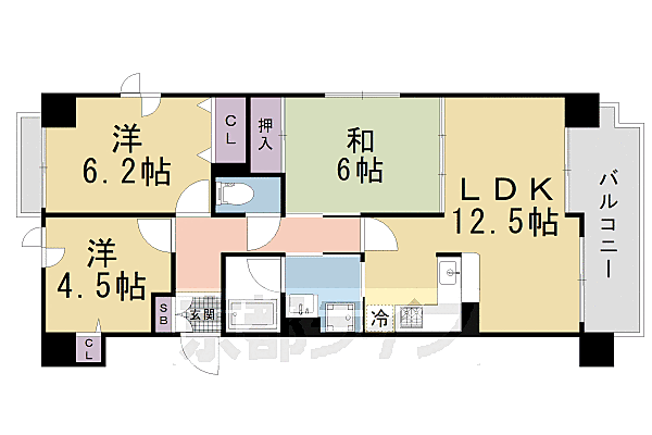 京都府京都市上京区大宮町(賃貸マンション3LDK・6階・64.19㎡)の写真 その2