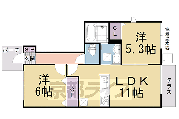 京都府京都市南区久世東土川町(賃貸アパート2LDK・1階・51.50㎡)の写真 その2