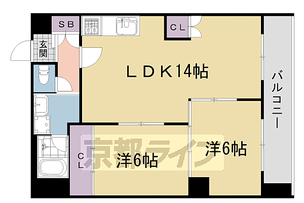 ハイムフロイデン一乗寺 C-10｜京都府京都市左京区一乗寺払殿町(賃貸マンション2LDK・3階・55.00㎡)の写真 その2