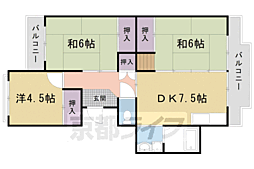京都市広沢市営住宅1号棟 3DKの間取図画像