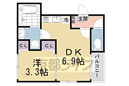 ハーモニーテラス深草仙石屋敷町2 1DKの間取図画像