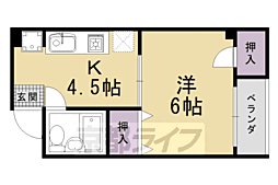 ドゥエル嵯峨の荘 1DKの間取図画像