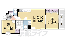 クリオーレ藤阪東町 2LDKの間取図画像