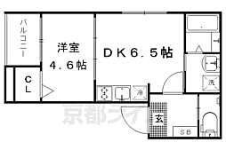 ハーモニーテラス深草下川原町 1DKの間取図画像