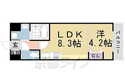 CREDOR伏見丹波橋 1LDKの間取図画像