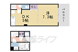 フォンテーヌ竹宇 1DKの間取図画像