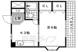 奥村ハイツ 1Kの間取図画像