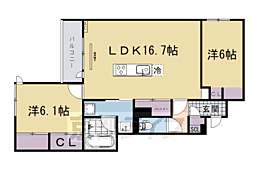 宇治市木幡西中アパート 2LDKの間取図画像
