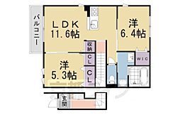 京都市左京区一乗寺花ノ木町アパート 2LDKの間取図画像