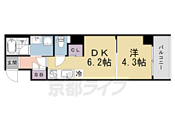 Vine Oak中京区竹屋町計画 1DKの間取図画像