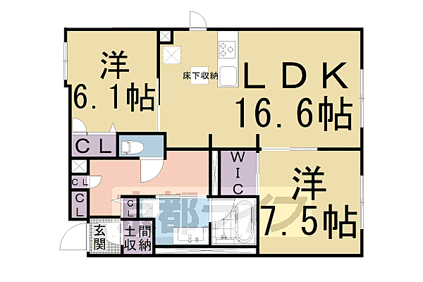 コート学林 102｜京都府京都市下京区学林町(賃貸マンション2LDK・1階・74.00㎡)の写真 その2