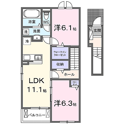 皐III 205｜和歌山県岩出市山(賃貸アパート2LDK・2階・58.57㎡)の写真 その2