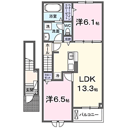 アイノス波分II 2階2LDKの間取り