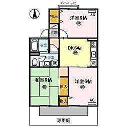 ピュアハイツ有本 3DKの間取図画像