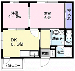 メゾンモンシェリB棟 2DKの間取図画像