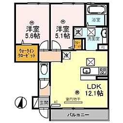 岩出ヒルズ1 2LDKの間取図画像