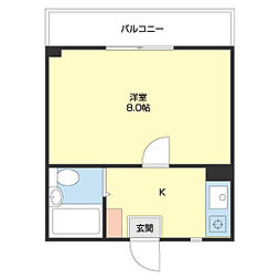 島橋ワンルームマンション 1Kの間取図画像