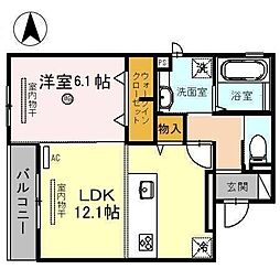 モンターニュ東高松 1LDKの間取図画像