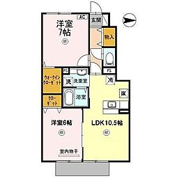 D-room内原B 2LDKの間取図画像